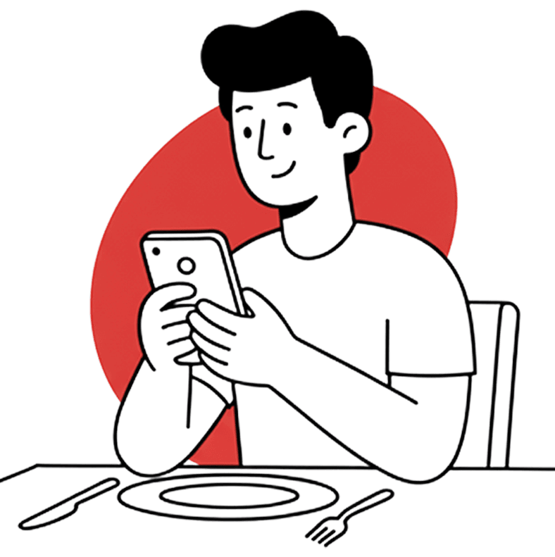 Guest at a restaurant reading the menu on their phone
